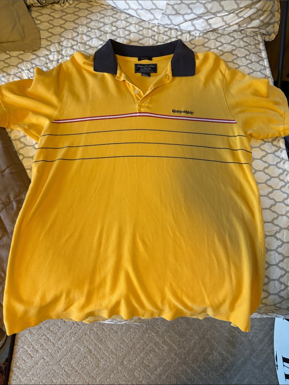 Abercrombie & Fitch Yellow Polo with Navy Collar and Stripe Detail